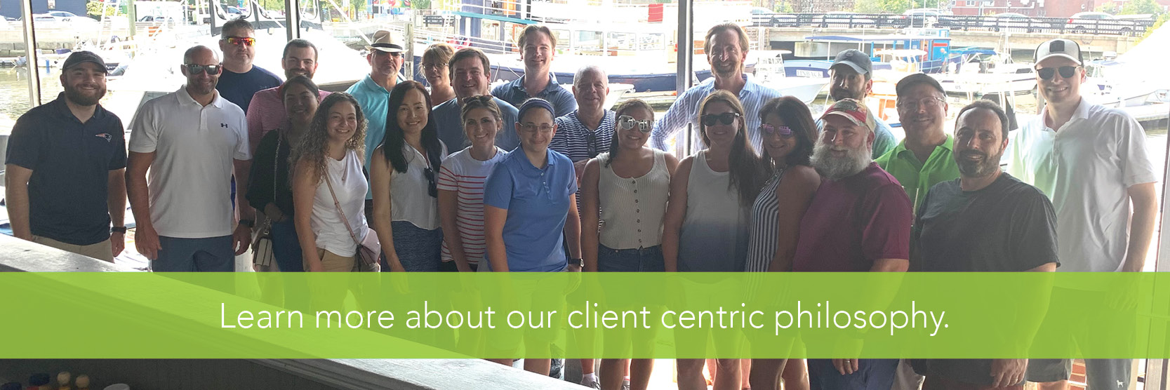 Team photo with caption: Learn more about our client centric philosophy